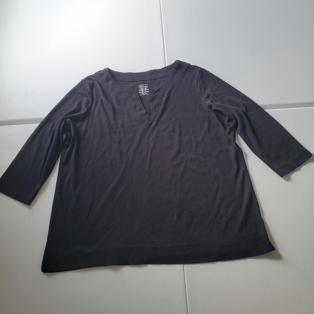 LL Bean Shirt Womens 1X Plus Black Supima Cotton 3/4 Sleeve Tunic Top Casual